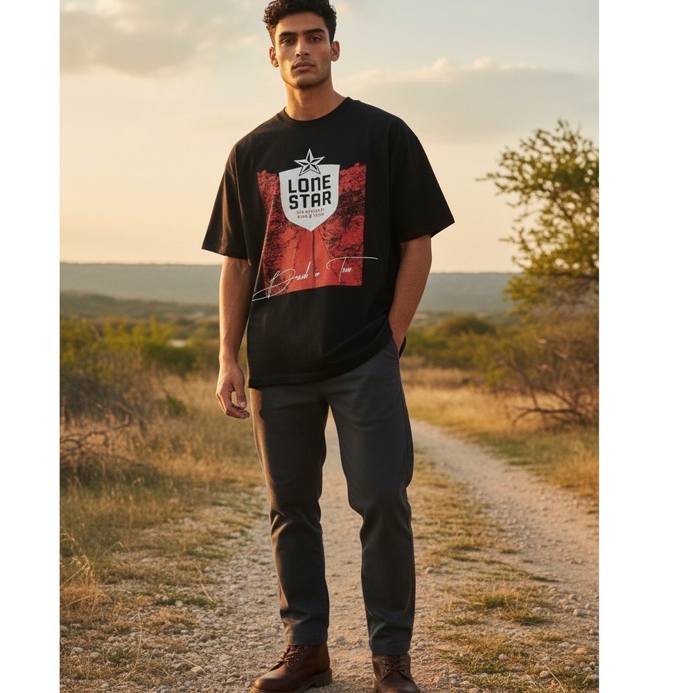 Lone Star Beer Pabst Texas Proud Black Graphic T Shirt‎ Tee Men's Medium NWOT